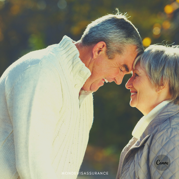 Couple senior souriant, mutuelle santé